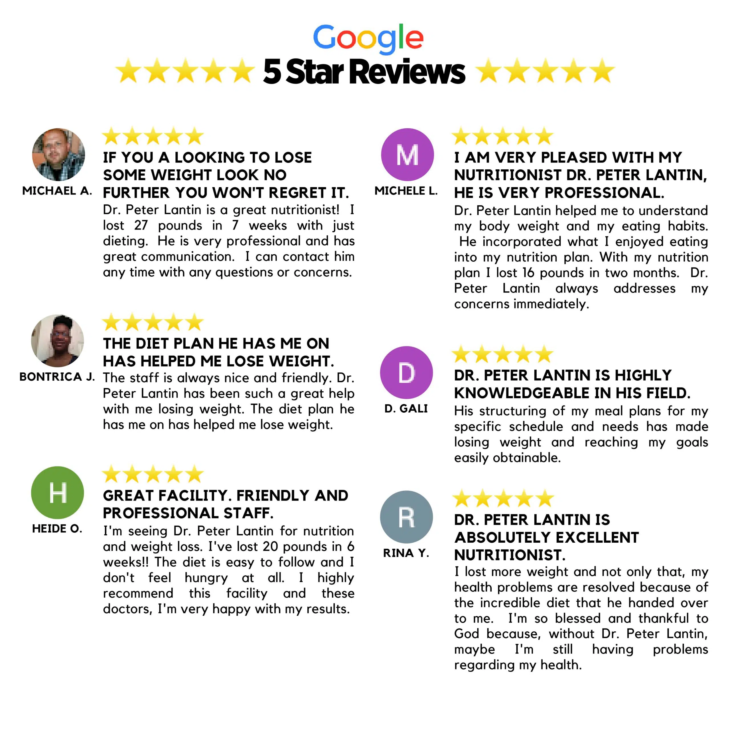 Google five star reviews.