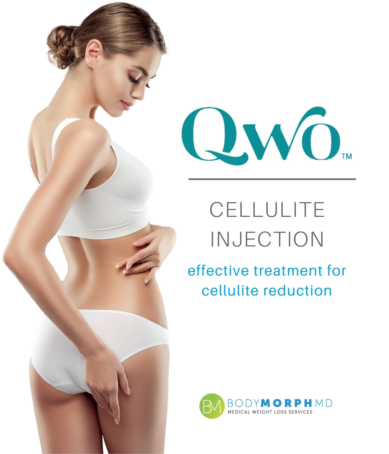 beautiful woman with perfect buttocks after QWO cellulite reduction treatment