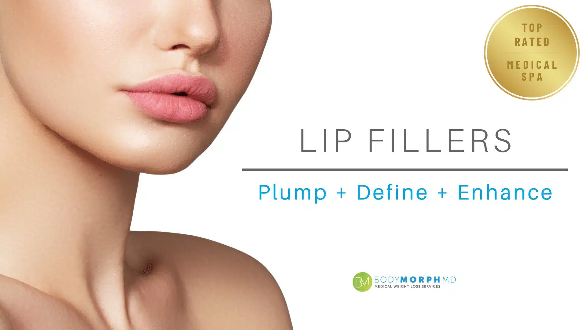 A beautiful woman with perfect lips is promoting lip filler treatment in Naples, FL.