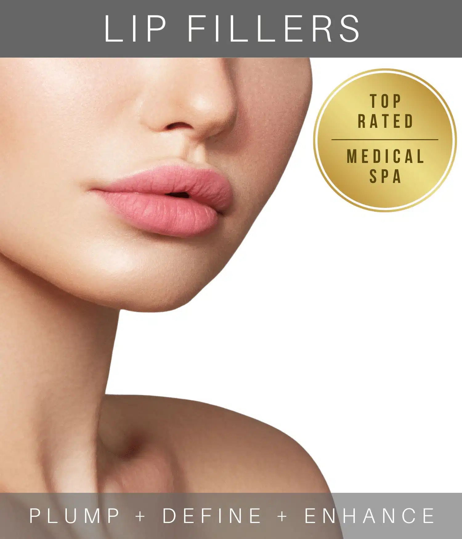A beautiful woman with perfect pouty lips is promoting lip filler treatment in Naples, FL.