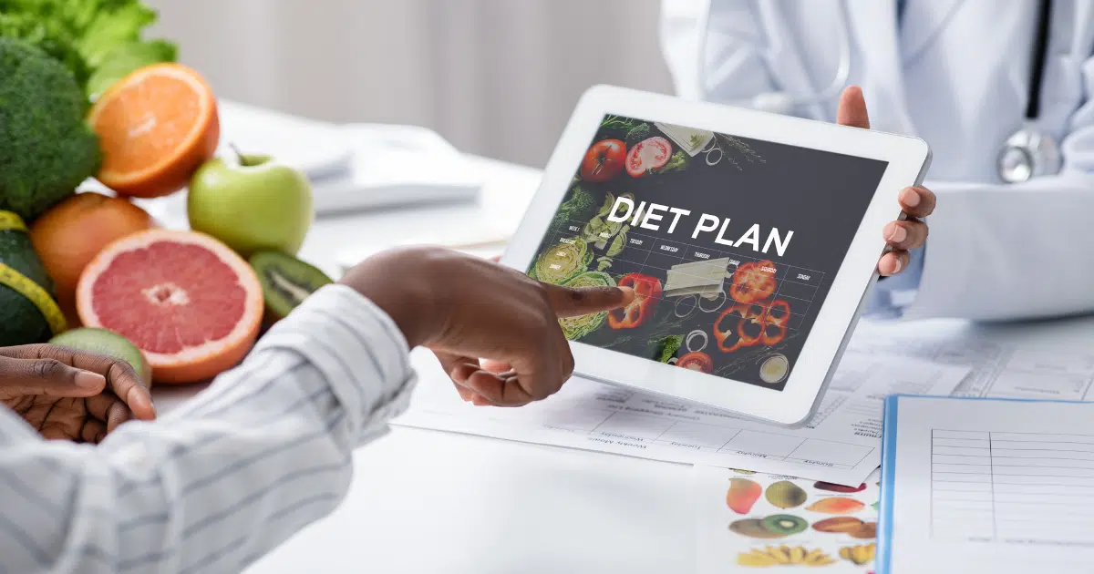 Diet plan with words on a tab.